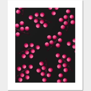 pink winter berries Posters and Art